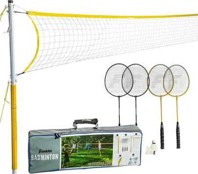 Franklin Sports Badminton Net Sets - Outdoor Backyard + Beach Badminton Net + Equipment Set - (4) Rackets + (2) Birdies + Portable Net Included - Adults + Kids Set