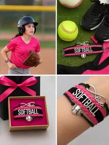 1pc Handmade Woven Lace-Up Letter Baseball Charm Bracelet - Adjustable Soft Ball Shaped Jewelry, Suitable As Gift For Athletes, Teams And Coaches - Multicolor - View 2