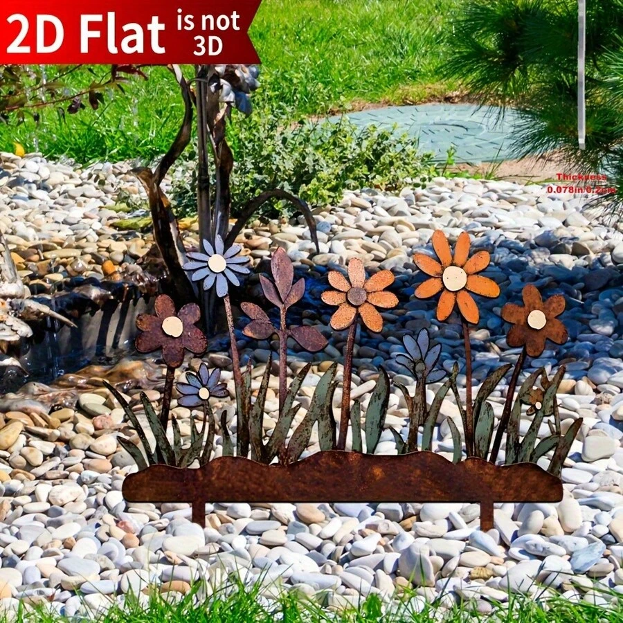 Valla de jardín de estilo campestre de 2D plana, de 1 pieza, de acrílico con diseño floral - Valla decorativa resistente al viento y al agua para el patio, el jardín y la parte superior de la valla, decoración floral, adecuada para 11 días festivos - flores - Ver 1