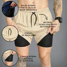 Kit Of 3 Short 2-In-1 Dry Fit Lined Men's Gym Shorts For Running And Training With Elastane - Black/Lead/Beige - View 4
