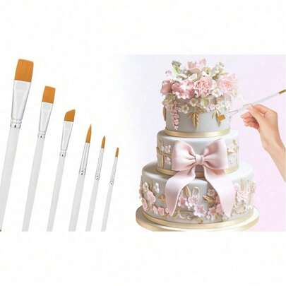 6pcs/Set Cake Decorating Brushes, Design, Suitable For Cake Decorating, Can Be Used With Edible Glitter And Food Coloring. This Tool Set Features Soft Synthetic Bristles, Easy To Use And Clean.