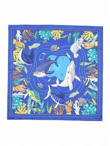 1 chiếc khăn vuông in họa tiết đơn giản 70cm, khăn bandana mùa xuân mới cho nữ, đa năng dùng làm khăn thắt eo, băng đô, khăn quàng cổ thời trang. - Xanh đậm - Xem 3