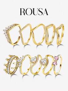 1pc 925 Sterling Silver Smooth V-Shaped Ring, Suitable For Women, Elegant Crystal Earrings, Exquisite Jewelry - Gold - View 10