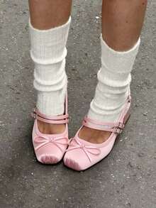 Women's Ballet Heels Elegant Square Toe Bow Satin Mary Janes Ballerina Chunky Heel Party Buckle Strap Sweet Cute Wedding Shoes For Women Valentine's Day Gift - Hồng - Xem 1