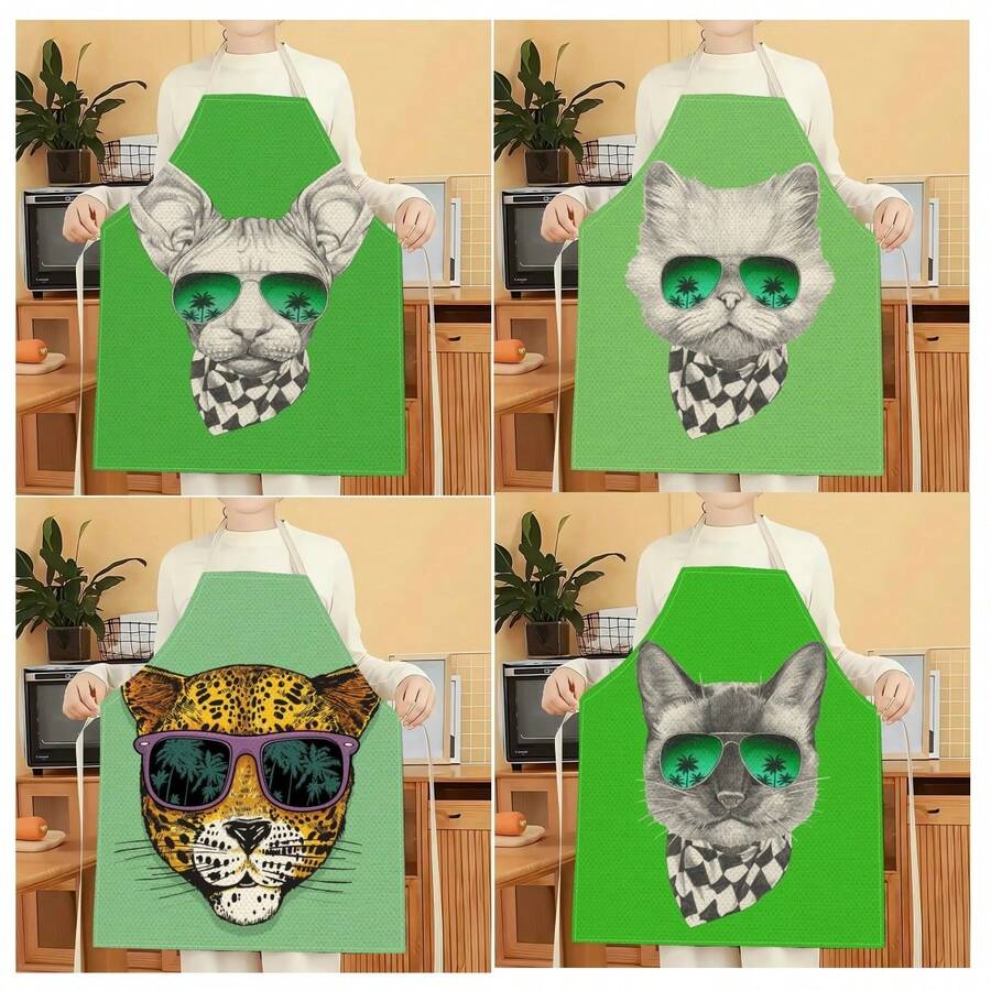 1pc Denim Pattern Apron, Creative Funny Fashion Printed Apron, Home Cleaning Apron, Easy Clean Kitchen Cooking Apron, Creative Home Apron - Multicolor - View 1