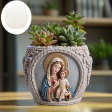 1pc Virgin Mary Hold Jesus Relief Succulent Plant Flowerpot Silicone Mold Goddess Mary Jesus Relief Resin Plaster Flowerpot Mold Elegant Goddess Relief Cement Concrete Flowerpot Mold Virgin Mary Relief Crafts Mold - A - View 3