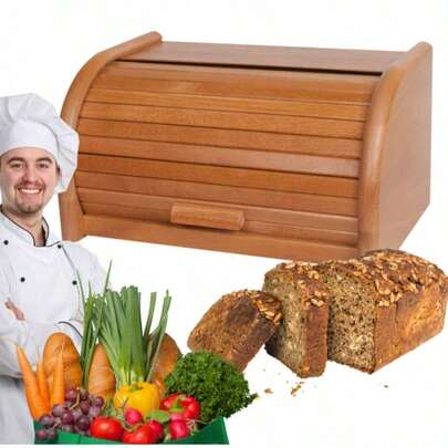 1 szt. - Drewniany pojemnik na chleb, mały/średni/duży, kuchenny stojak do przechowywania, odpowiedni na blaty kuchenne, drewniany pojemnik do przechowywania żywności, pojemnik w stylu retro, odpowiedni na bajgle, muffinki, babeczki i ciasteczka, pojemnik do przechowywania żywności w kuchni, wielofunkcyjny pojemnik na drobiazgi do kuchni, artykuły kuchenne, artykuły do codziennego przechowywania, artykuły dekoracyjne do domu
