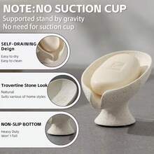 1 khay đựng xà phòng tự thoát nước hình lá, thích hợp để giữ xà phòng khô ráo trong vòi sen, bồn rửa mặt, quầy bếp hoặc bồn tắm, hình dáng tương tự như đá thạch cao. - Màu kem lá cây - Xem 3