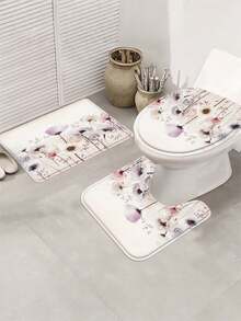 1/4pcs Bohemian Floral Butterfly Bathroom Curtain Set, 72in*72in - Poppy, Dandelion & Butterfly Pattern Waterproof, Durable Bathroom Accessories - Includes Toilet Seat Cover, U-Shaped Toilet Mat And Non-Slip Floor Mat, Made Of Knitted Polyester Fabric - Washable, Mildew-Resistant - Suitable For Spring, Home/Hotel/Dorm/Outdoor/School Dormitory/Western/Holiday Bathroom Decor, Back To School Essential, Housewarming Gift[Comes With 12 Hooks] - Fresh Flowers - View 5