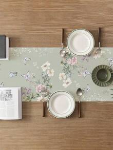 1 pieza de material de lino, estilo bohemio, estampado floral, disponible en múltiples tamaños, adecuado para comidas familiares, decoración de cocina, decoración del hogar, fiestas al aire decoración de restaurantes, con apariencia de lino texturizado - Multicolor - Ver 2