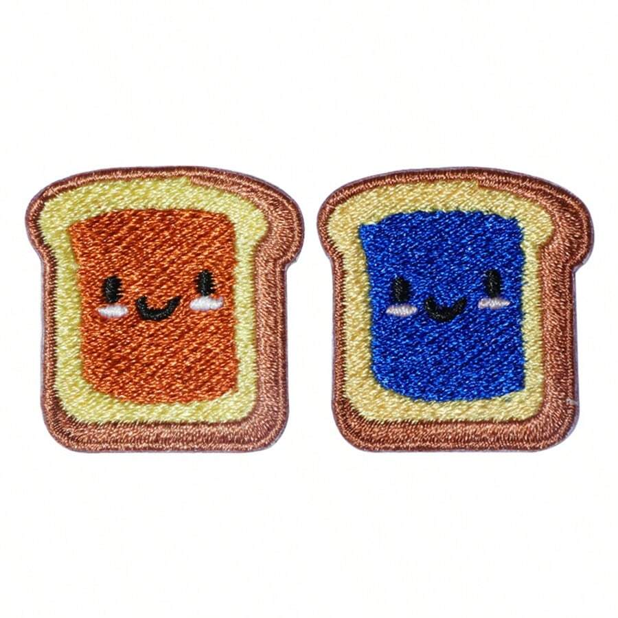 1pc Cute Toast Embroidered Patch, Orange/Blue Color Options, DIY Decor Suitable For Backpacks, Jackets, Hats, Jeans - biru - View 1