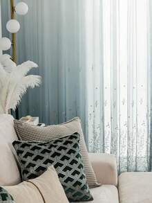 Cortina traslúcida con degradado azul nórdico, elegante y de lujo, con ganchos multifunción en la parte superior, adecuada para sala de estar, dormitorio, estudio, balcón, ventana de bahía, entrada y decoración del hogar en apartamento - Azul y blanco - Ver 10