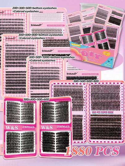 Waloshow Large Capacity Gift Box DIY Eyelash Cluster, 10D 20D 30D 50D 80D 100D Colored Eyelashes, Can Be Purchased Separately Or In Combination, Length 10-16mm Natural Makeup Effect, Thick And Long, Super Soft And Lightweight, Single Piece Segmented False Eyelashes, Eyelash Extension Kit, Suitable For Travel, Daily Wear (Suitable For Beginners), Wedding, Date, Party, Holiday And Other Occasions, Also Suitable As Christmas/Halloween/Gift Eyelash Set