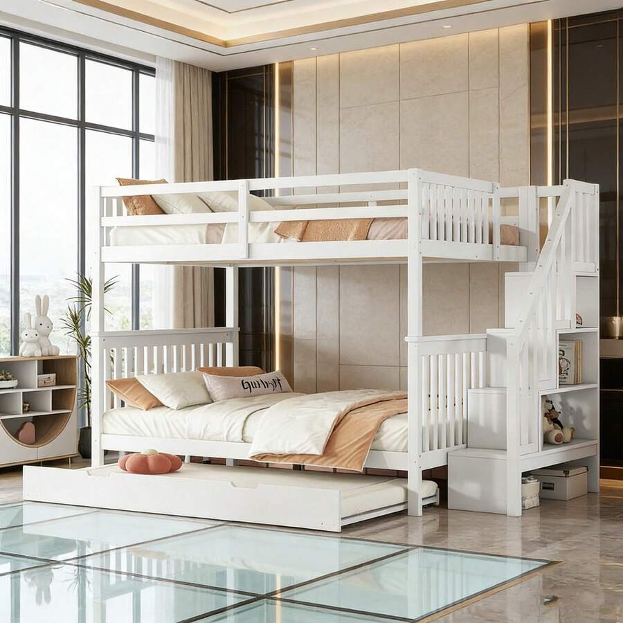 Kids Bed Frames, Headboards & Footboards - White + Pine + 140cm*200cm-1 - View 1