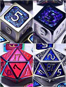 金属角色扮演游戏骰子7件套 - 多面骰子，适用于棋盘游戏、角色扮演游戏和节日礼物（圣诞节/感恩节/斋月/复活节） - 彩色 - 查看 1