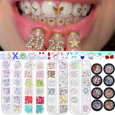 19pcs Elegant DIY Tooth Jewelry Set, Shiny Luxury Tooth Decorations With Faux Rhinestones, Minimalist Style Fashion Tooth Accessories For Daily Wear, Party, Gift (No Glue, With Box)