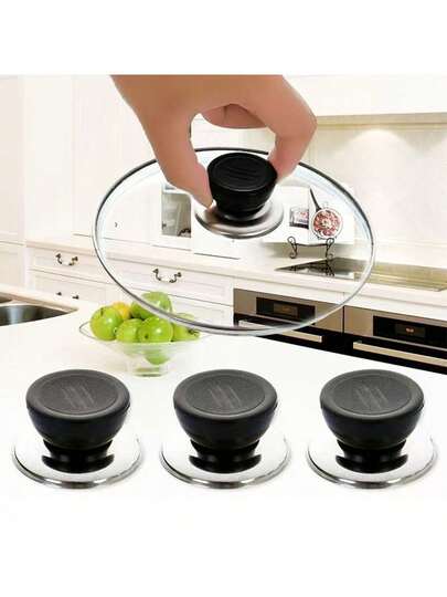 3 قطع بديل مقبض غطاء إناء الطهي، اكسسوارات أدوات المطبخ، مصنوعة من مواد مقاومة للحرارة، قاعدة مرتفعة للمتانة، تناسب الأغطية الزجاجية المستديرة لمقلاة، قدر الصلصة، إناء الحليب وغيرها