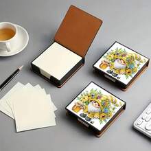 1pc DIY Diamond Art Gnome Pattern, Asymmetrical Crystal Embedded Painting On Black Faux Leather Self-Adhesive Memo Pad Box With 160 Sheets, Ideal For Home, Office And School Supplies, Craft, Cute Stationery, Holiday Gift - View 6