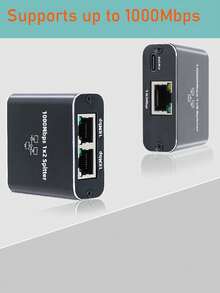 1-To-2 Gigabit Ethernet Network Splitter, Share 1 Gigabit Ethernet Cable Between Multiple Devices, RJ45 Network Port Divider - Black - View 8