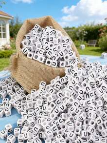 100/1000 件/包白色背景黑色字母珠，6 毫米亚克力方形英文字母珠，DIY 珠宝制作用品，装饰配件 | 溢出珠子 | 用于珠宝制作的耐用珠子材料 - 白色 - 查看 5