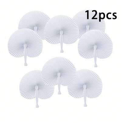 1/12个装 DIY 白色心形空白纸扇，婚礼礼物，欧式婚礼用品，婚礼回礼，礼品填充物，拍照道具，DIY，派对用品，心形扇，广告扇，礼品