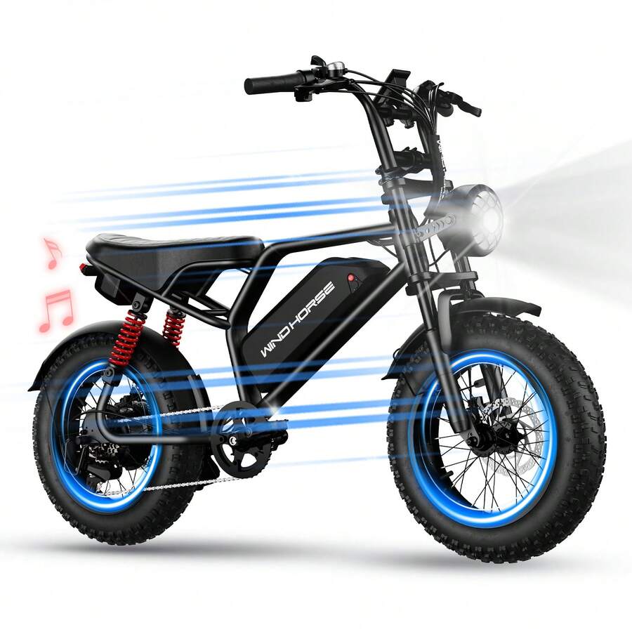 WIND HORSE 16" Tire Electric Bike With 750W Powerful Motor For Teens, 20MPH, 65 Miles Range,48V Removable Battery,5 Riding Modes,Full Suspension All-Terrain E-Bike For Teens - 黑色 - 查看 1