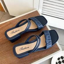 Sandalias de tacón alto para mujeres Sandalias de dos vías de nuevo estilo para mujer.Social. Playa. Tacón grueso. Sandalias planas con tiras. Antideslizantes. Tacón medio. Para llevar al aire libre. Aumentan la altura. Estilo versátil. - Azul - Ver 5