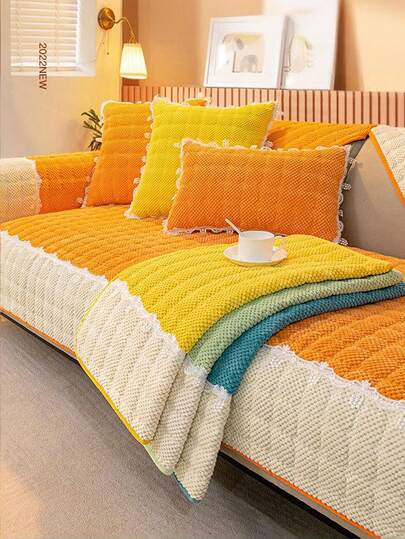 1 件装现代简约毛绒沙发垫，四季通用防尘沙发套，宠物友好，可机洗，适用于客厅、卧室、办公室装饰