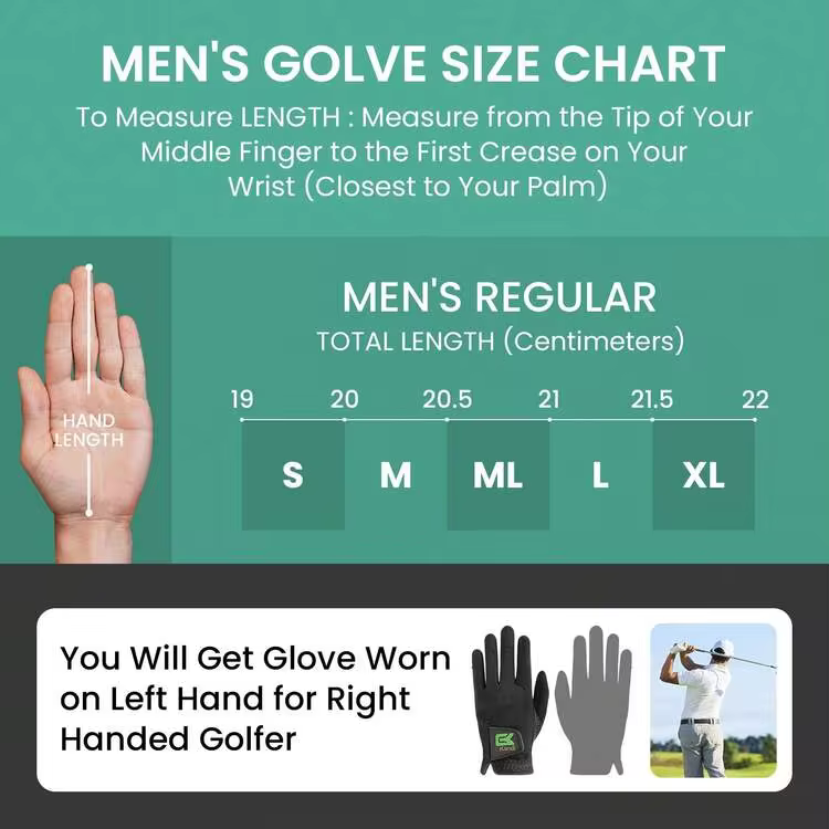 FINGER TEN 1pc Men's Golf Glove Left Hand, Anti-Slip Durable Breathable Material Suitable For All Weather Conditions, Perfect For Practice, Competition And Daily Golf - Black - View 7