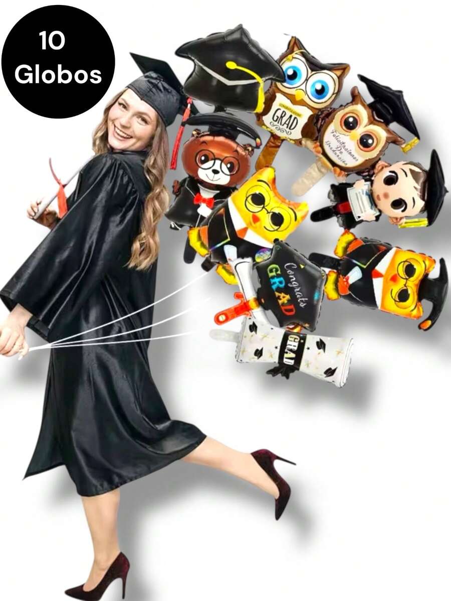 Paquete de 10 Hermosos globos de graduación tanto para caballero como para dama, con figuras hermosas muy divertidas, graduación, graduado, globo de graduación, fiesta de graduación, decoración para graduación, graduada, graduado, - Ver 1