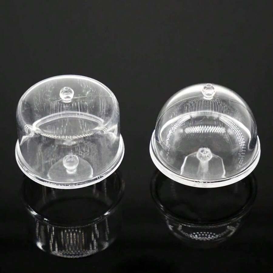 1PC Miniature Dollhouse Acrylic Clear Cake Display Plate Stand Fruit Snack Tray With Lid Cover Dolls House Kitchen Tableware - Multicolor - View 1