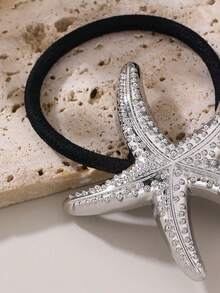 1pc Women's Fashion Metallic Luxury Rhinestone Silver Starfish Hair Scrunchie, Suitable For Daily, Summer, Beach Vacation Matching,Festival,Party - Silver - View 4