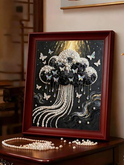 2026 New Pearl Painting, Black Cloud Butterfly Rain Theme, Frameless DIY Handmade Diamond Painting Kit, Suitable For Bedroom Decor, Living Room Wall Art, Room Accents, Artistic Gift, Birthday, Christmas, New Year, Valentine's Day, Unique Holiday Present