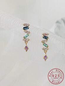 1 Pair S925 Sterling Silver Geometric Stud Earrings, Minimalist Elegant Elegant Fashion Versatile Small Earrings For Women - Irregular 1 - View 3