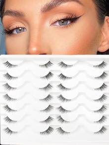 14Pairs Half Lashes Faux Mink Lashes Transparent Stems,Short Accent Reusable False Eyelashes Natural Fluffy Makeup Tools Extension - View 1