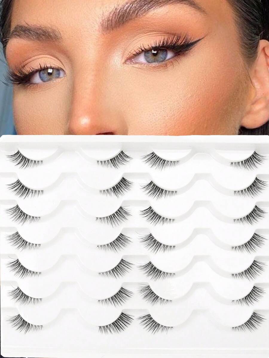14Pairs Half Lashes Faux Mink Lashes Transparent Stems,Short Accent Reusable False Eyelashes Natural Fluffy Makeup Tools Extension - View 1