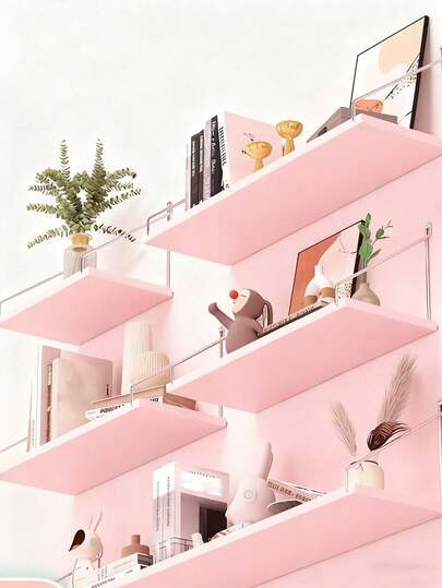 1个免钻孔单层壁挂式悬浮置物架，适用于书籍、植物、装饰品、宿舍墙面悬挂式收纳架