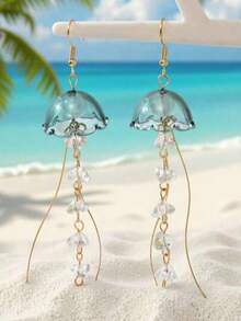 A Lightweight Pendant Earring With Geometric Tassel Jellyfish Pendant, Perfect For Swimming Pool Parties, Beach Vacations, Summer Outings, And Everyday Wear - Jellyfish Tassel - View 2
