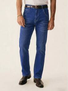 Men's Stretch Slim Straight Business Casual Jeans, Slant Pocket Design, Versatile For Daily Wear - Blue - View 3