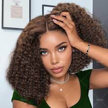 VIOLLY Jerry Curly 12 Inch Bob 5*5 HD Transparent Lace Closure Front Wear & Go Glueless Wig 200% Density Pre Cut Lace Melted Hairline Baby Hair Pre Plucked Pre Bleached Knots Heat Resistant Human Hair Blend Wig #4 Dark Brown - S4 - View 5