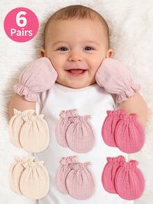 6 Pairs 0-6 Months Baby Anti-Scratch Mittens, Soft Breathable Unisex Newborn Gloves, Skin-Friendly Comfortable For Sleeping, Playing And Daily Use - 6 Pairs - View 1