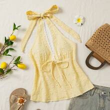 Women's V-Neck Spaghetti Strap Casual Backless Vacation Top, Boho Style For Beach, Easter, Coachella Music Festival, Tropical Holiday - Yellow - View 9