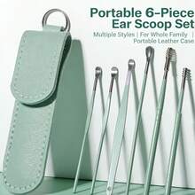 6 piezas Juego de herramientas de acero inoxidable para eliminar el cerumen, cuchara para limpiar los oídos, limpiador de cera de oído, herramienta en espiral para eliminar la cera de oído, juego portátil de limpieza de oídos - Ver 2