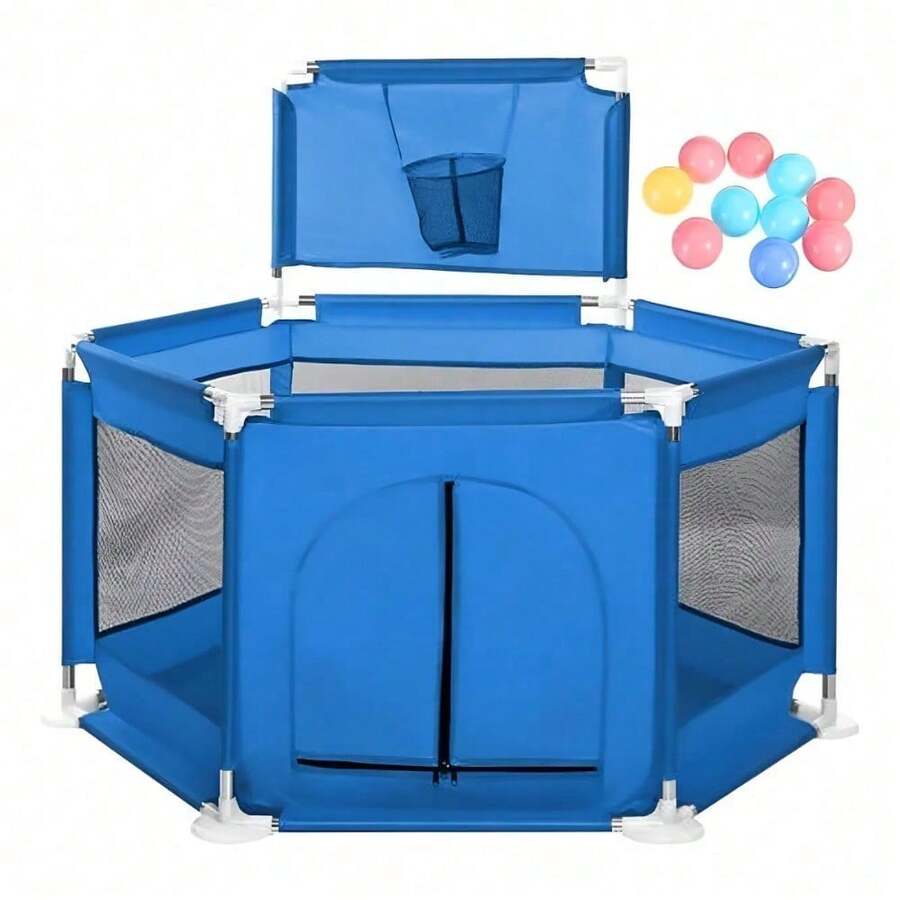 Corralito de Bebé con Pelotas – Gimnasio de  Plegable y Multifuncional, Ideal para Sala de Juegos o Hogar, Amplio y Divertido para el Desarrollo del Niño - Celeste - Ver 1