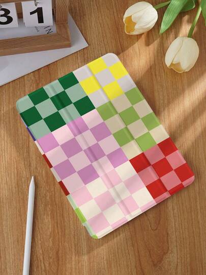 Checkerboard Pattern Tablet Protective Case,Compatible With  9.7/10.2/10.5/10.9/12.9/Pro 11, 10th Gen,Compatible With Samsung Galaxy Tab S6 Lite 10.4 Inch,Compatible With Huawei MatePad 11 Inch/ Tab,Soft Anti-Fall Protection,Smart Stand/Automatic Wake Up/Sleep