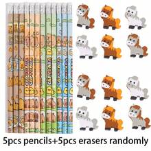12pcs New Cartoon Pony New Year Cute Eraser+12 Pencil Primary School Stationery Award Gift, Back To School, Valentine's Day, Christmas, Gift - Multicolor - View 14