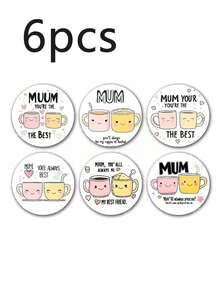 6pcs Wooden Round Coasters, Mother's Day Design "Mom, You're The Best" With Smiling Coffee Cup And Heart Pattern, 10cm Diameter, Heat-Resistant, Perfect Mother's Day Gift For Mom - Multicolor - View 8