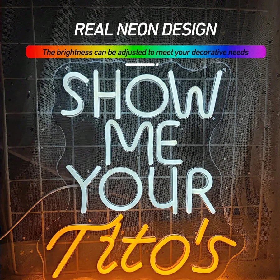 1PC Show Me Your Titos Neon Sign Merchandise Neon Led Sign Bar Neon Sign For Man Cave Dimmable Neon Light Up Sign For Beer Bar Pub Business Club Party Bistro Garage Gift - 多色光 - 查看 1