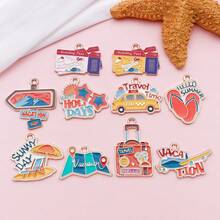 10个旅行主题珐琅吊坠散装 - 夏季度假DIY饰品钥匙扣 - 均碼 - 查看 11