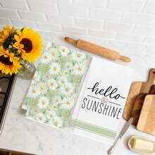 MEMNUN 2 chiếc khăn lau bếp họa tiết hoa cúc màu nước xanh lá cây mùa hè, kích thước 15.75*23.62in (40*60cm), chất liệu microfiber mềm mại, dùng để lau bát đĩa, lau tay, lý tưởng cho trang trí nhà bếp và phòng ăn, sử dụng được quanh năm. - Nhiều màu - Xem 6